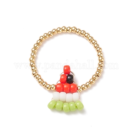 Женское плетеное кольцо с фруктами из стекла и латуни RJEW-TA00047-03-1