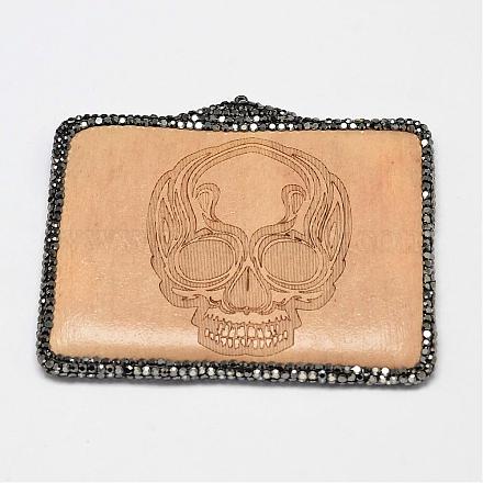Rectangle with Skull Pattern Wood Big Pendants RB-M080-04-1