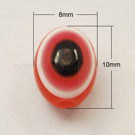 楕円形の悪魔の目樹脂ビーズ  レッドオレンジ  10x8x8mm  穴：1.5mm X-RESI-R040-5-1