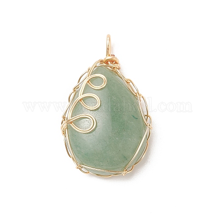 Natural Green Aventurine Copper Wire Wrapped Pendants PALLOY-JF02017-03-1
