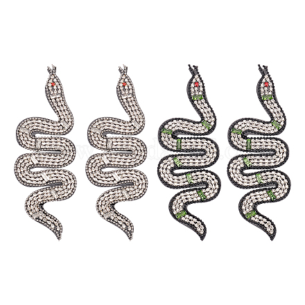 Wadorn 2pcs 2色の蛇の形のアップリケ  布とビーズのチェーンとラインストーンの手工芸品のアップリケ  衣装帽子バッグ飾りアクセサリー  ミックスカラー  119x42x4.5mm  1pc /カラー DIY-WR0002-52-1