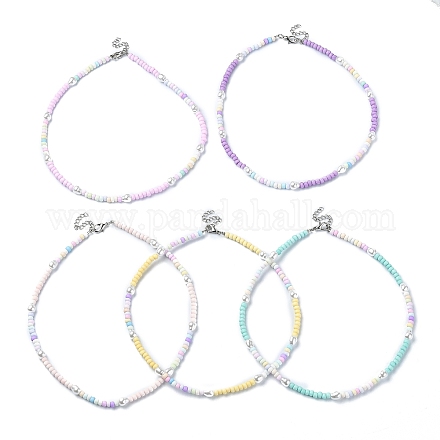 Collier de perles de graines de verre et de perles d'imitation en plastique NJEW-JN04377-1