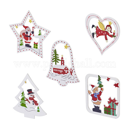 Crafans 30opcs 5 decoraciones colgantes de madera con tema navideño de estilo HJEW-CF0001-01-1