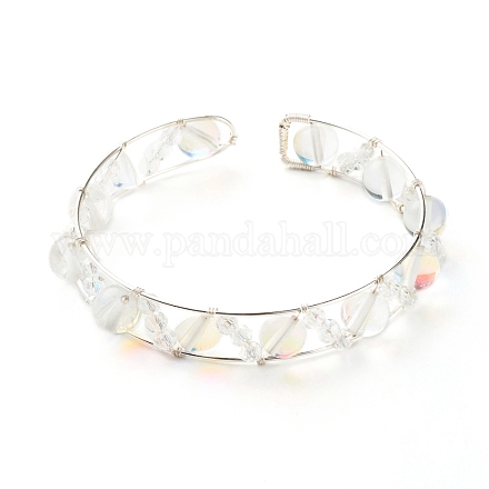Synthetic Moonstone Beads Reiki Healing Cuff Bangle X1-BJEW-TA00023-05-1