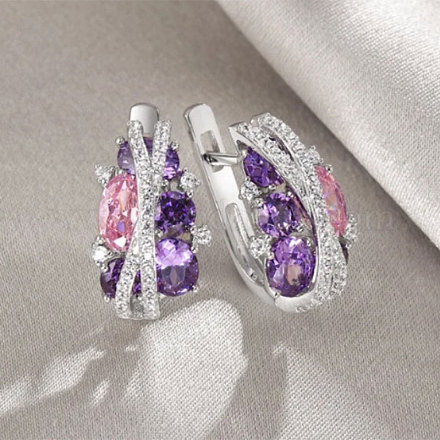 Серьги-кольца из платины и латуни с микропаве из кубических цирконий FS-WG54F4B-02-1