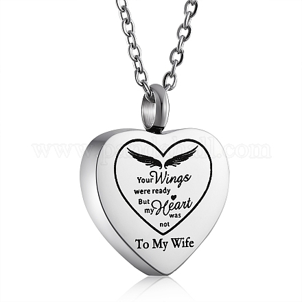 Stainless Steel Heart Urn Ashes Pendant Necklace NJEW-SZ0001-60A-1
