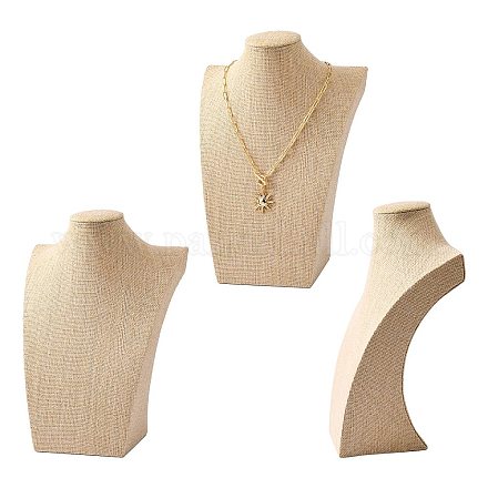 木製模造黄麻布のネックレスディスプレイで覆われて  小麦  25x18.5x9.4cm NDIS-K001-B15-1