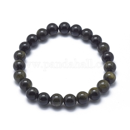 Natural Golden Sheen Obsidian Bead Stretch Bracelets BJEW-K212-A-020-1