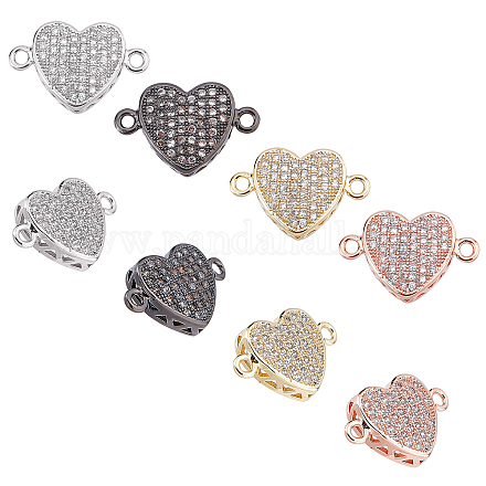 CHGCRAFT 8Pcs 4 Colors Brass Micro Pave Clear Cubic Zirconia Connector Charms ZIRC-CA0001-20-1