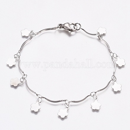 304 bracelets de breloque de fleur en acier inoxydable BJEW-G628-04P-1