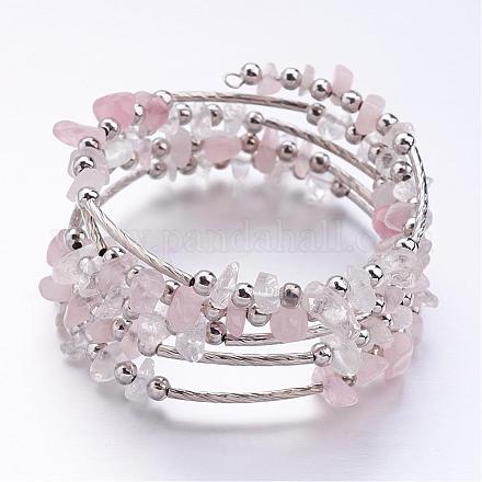 Five Loops Wrap Rose Quartz Beads Bracelets BJEW-JB02589-01-1