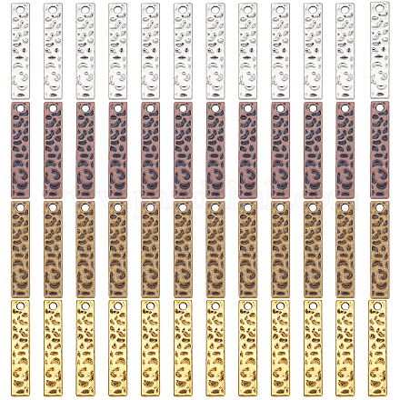 パンダホールエリート80個4色チベット風亜鉛合金ペンダント  カドミウムフリー＆鉛フリー  長方形  ミックスカラー  35.5x6.5x1.5mm  穴：2mm  20個/カラー FIND-PH0005-11-1