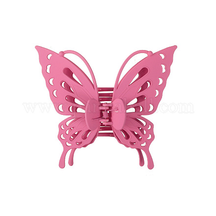 中空の蝶の形のプラスチック製の大きな爪のヘアクリップ  女性の女の子のためのヘアアクセサリー  ショッキングピンク  130x145mm PW-WG59392-05-1