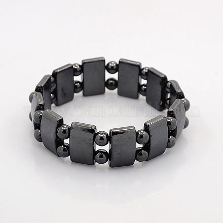 Magnetische Hämatit Rechteck und runden Perlen Stretch-Armbänder für Valentinstag Geschenk BJEW-M066-10-1