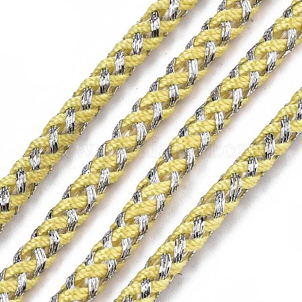 3.5色ポリエステル編組コード  銀のメタリック糸で  ブレスレットネックレスジュエリー作り用  きいろ  54.68mm  約50ヤード（{2}m）/ロール OCOR-S127-001I-1