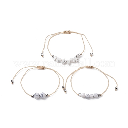 3Pcs 3 Style Synthetic Howlite Braided Bead Bracelets Set BJEW-JB09334-10-1