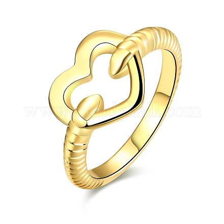 女性のための18KGP本金メッキ真鍮ハート指指輪  usサイズ7（17.3mm） RJEW-BB07658-7A-1