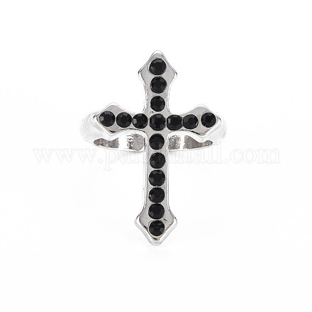 メンズアロイカフフィンガー指輪  オープンリング  カドミウムフリー＆鉛フリー  プラチナ  宗教  クロス  ブラック  usサイズ7 1/2(17.7mm) RJEW-N029-038-1