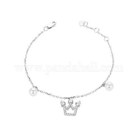TINYSAND Trendy 925 Sterling Silver Cubic Zirconia Crown Pearl Charm Bracelet TS-B328-S-1