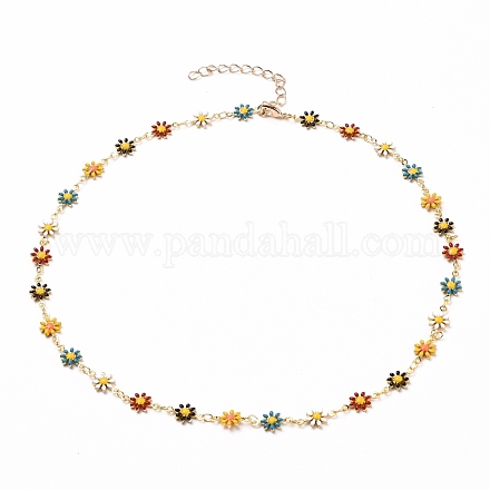 Goldene Messingblume Emaille Glieder Kette Halsketten X-NJEW-JN03171-01-1