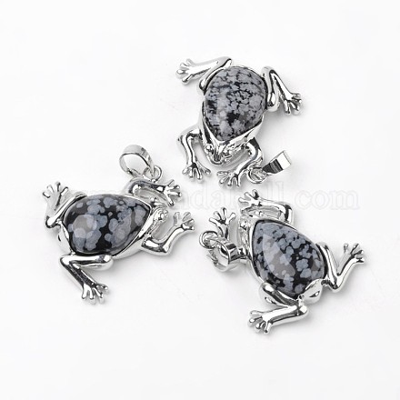 Frog Natural Snowflake Obsidian Pendants G-L455-B01-1