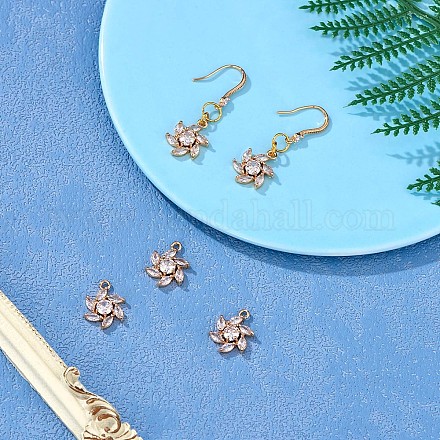 6 pièces fleur clair zircone cubique pendentif à breloque en laiton fleur charme longue durée plaqué pendentif pour bijoux collier boucle d'oreille faisant de l'artisanat JX399A-1
