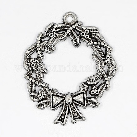 Antique Silver Wreath Alloy Pendants for Christmas X-TIBEP-GC130-AS-RS-1