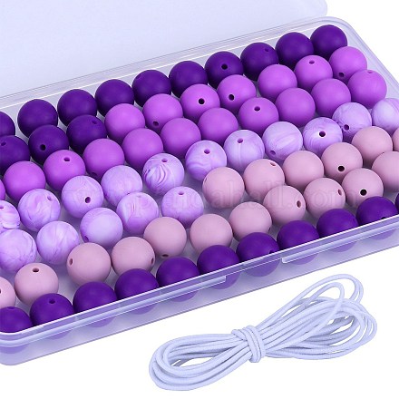 80шт 4 стильных круглых силиконовых фокусных бусины SIL-SZ0001-22D-1