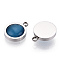 304 Stainless Steel Pendants, Manual Polishing, with Cat Eye, Flat Round Charm, Stainless Steel Color, 12x10x4mm, Hole: 1.6mm