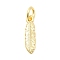 Brass Charms, Feather, Long-Lasting Plated, Rack Plating, with Jump Ring, Real 18K Gold Plated, 14.5x4x1.5mm, Hole: 3.2mm