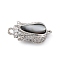 Brass & Clear Cubic Zirconia & Black Lip Shell Epoxy Resin Box Clasps, Flower, Platinum, 19.5x9.5x7mm, Hole: 1.2mm