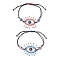 2Pcs 2 Color Horse Eye Glass Seed Beaded Link Bracelet Sets, Adjustable Handmade Evil Eye Lampwork Braided Bead Stackable Bracelets, Mixed Color, Inner Diameter: 2-1/2~3-1/2 inch(6.3~9cm), 1pc/color