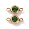 304 Stainless Steel Rhinestone Links connectors, Flat Round, Golden, Lt.Emerald, 12x6.5x4mm, Hole: 2mm