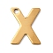 304 Stainless Steel Charms, Letter Charms, Ion Plating(IP), Real 18K Gold Plated, Letter X, 11x9x0.8mm, Hole: 1.2mm