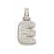 Brass Micro Pave Clear Cubic Zirconia Pendants, Platinum, Letter E, 31x15x5mm, Hole: 3x6mm
