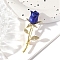 Rose Alloy Enamel Brooches, with Rhinestone Beads, Blue, 62x24mm