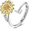Adjustable Brass Rhinestone Rotating Cuff Rings, Letter & Sunflower, with Word You are My Sunshine, Fidget Spinner Ring for Calming Worry Meditation, Platinum & Light Gold, Letter L, Inner Diameter: 15~20mm