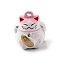 Spray Painted Alloy Bell Pendants, Lucky Cat Charms, Pink, 20x17x17mm,Hole:2mm