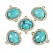 Dyed Natural Howlite Faceted Oval Links, Rack Plating Brass Micro Pave Clear Cubic Zirconia Connector Charms, Golden, Turquoise, 20.5x17.5x4.5mm, Hole: 1.6mm