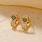 Elegant Heart-shaped Brass Cubic Zirconia Hoop Earrings for Women, Perfect Gift for Daily Wear, Golden, Green, 13x5.5mm