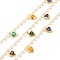 Brass Cable Chains, with ABS Pearl Beaded and Glass Heart Charms, Long-Lasting Plated, Soldered, with Spool, Colorful, 5x3mm