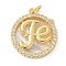 Brass Micro Pave Cubic Zirconia Pendants, Flat Round, with Shell, Real 18K Gold Plated, Lead Free & Cadmium Free, Long-Lasting Plated, with Jump Ring, Word, 19.5x17x3mm