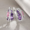 Platinum Teardrop Brass Micro Pave Cubic Zirconia Hoop Earrings, Dark Orchid, 20x10mm