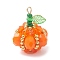 Electroplate Glass Pendants, Pumpkin, with Round Seed Beads & Transparent Acrylic Charms & 304 Stainless Steel Loop, Faceted, Orange, 25x20mm, Hole: 2.8mm