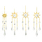 4Pcs 4 Styles Sun Metal Hanging Ornaments, Glass Cone Tassel Suncatchers for Garden Outdoor Home Decoration, Golden, 318~342mm, 1pc/style