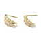Brass Micro Pave Cubic Zirconia Ear Wire Findings, Ear of Wheat, Real 14K Gold Plated, 16.5x8.5mm, Hole: 1.2mm, Pin: 11x0.7mm