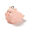 Opaque Resin Pendants, Cute Pig Charms, with Platinum Plated Iron Loops, Pig, 23.5x20.5x25.5mm, Hole: 1.8mm