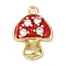 Brass Micro Pave Cubic Zirconia Pendants, with Enamel, Mushroom, Lead Free & Cadmium Free, Long-Lasting Plated, Rack Plating, Real 18K Gold Plated, FireBrick, 15x11x3mm, Hole: 1.5mm