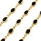 Brass Glass Oval Link Chains, with Spool, Long-Lasting Plated, Soldered, Lead Free & Cadmium Free, Rack Plating, Real 18K Gold Plated, Black, 13.5x5x2.5mm