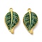 304 Stainless Steel Pendants, with Enamel, Leaf Charm, Ion Plating(IP), Real 18K Gold Plated, Green, 24x13.5x5.5mm, Hole: 1.5mm